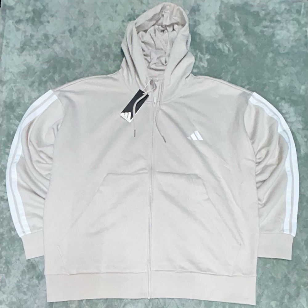 adidas 3 bar full zip hooded sweatshirt men’s Size 2XL Tan